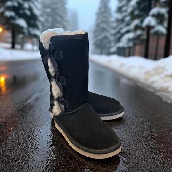 UGG Koolabura Tall Victoria Black Suede Winter Boots with Sherpa Lining. - Picture 7 of 11